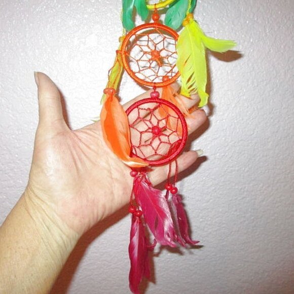 Rainbow Dream Catcher Native Sacred Hoop Chakras Beads Feathers 25" Home Wall - Picture 7 of 7